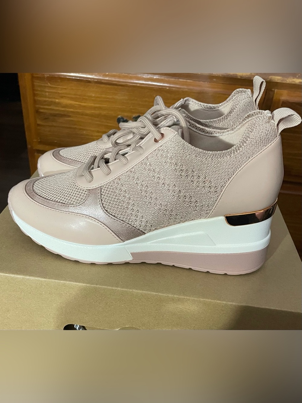 Wedge Sneaker - Blush Knit Platform Shoe